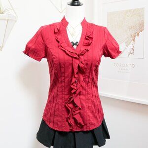 Red Ruffle Button Down Blouse 🐦‍🔥 EXPRESS